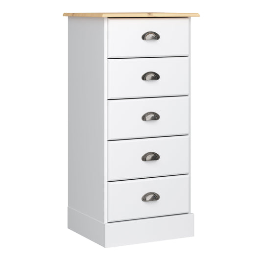 Cote | Furniture Nola Chest of Drawers, Narrow 5 Drawers - White & Pine Nola, Chest of Drawers 1013400050250