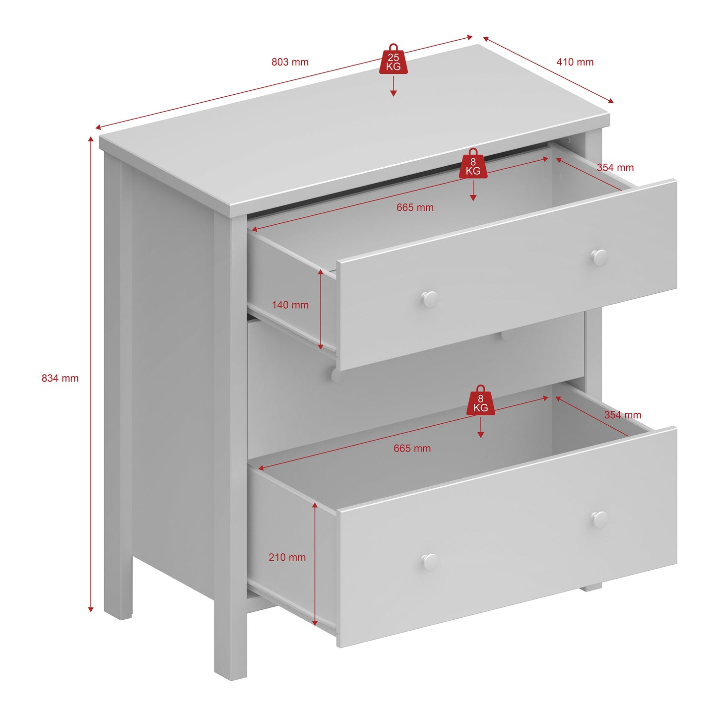 Cote | Furniture Tromso Chest of Drawers, 3 Drawer - Off White Tromso, Chest of Drawers 1013740150050