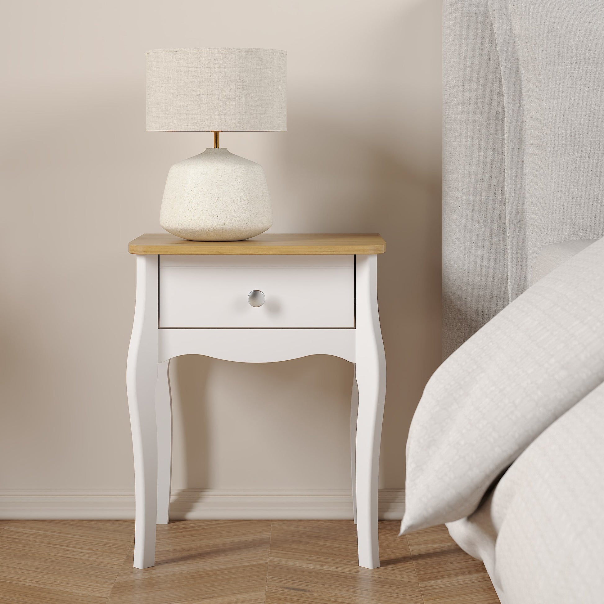 Cote | Furniture Baroque Bedside Table - White & Ice Coffee Baroque, Bedside Tables 1013760010330