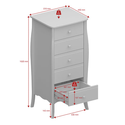 Cote | Furniture Baroque Chest of Drawers, Tall 5 Drawer - Black Baroque, Chest of Drawers 1013760050049