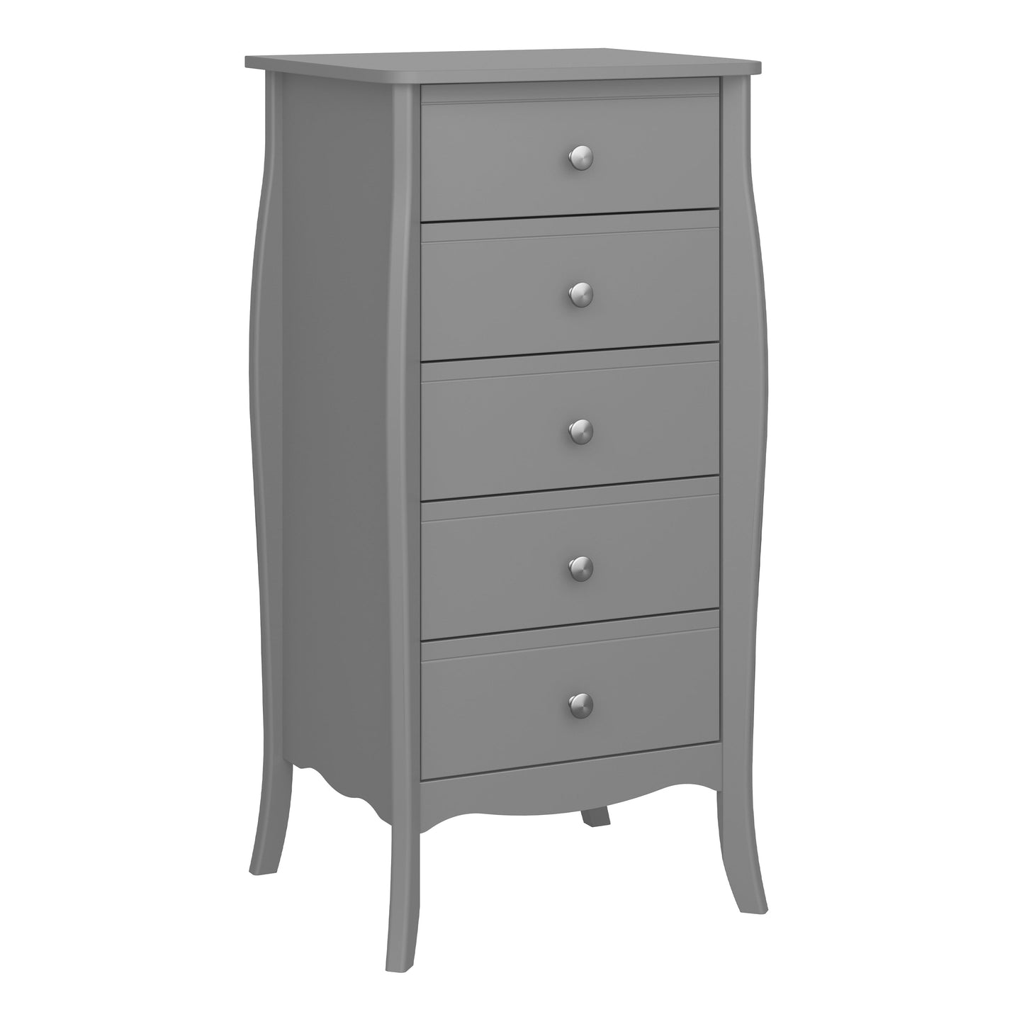 Cote | Furniture Baroque Chest of Drawers, Tall 5 Drawer - Grey (Rose Gold Handles) Baroque, Chest of Drawers 1013760050072G