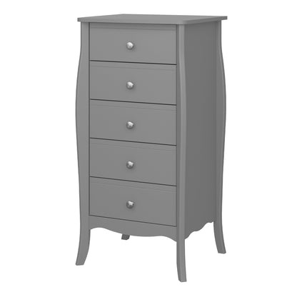 Cote | Furniture Baroque Chest of Drawers, Tall 5 Drawer - Grey (Rose Gold Handles) Baroque, Chest of Drawers 1013760050072G