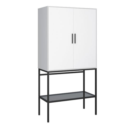 Cote | Furniture Slimline Cabinet, Tall 2 Door with Steel Black Legs - White Slimline, Display Cabinets 10139127700371