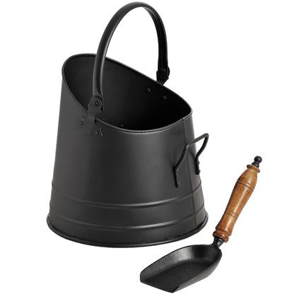 Coal Bucket with Teak Handle Shovel - Black 11212 Hill Interiors Fireplace Accessories Cote Furniture