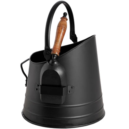 Coal Bucket with Teak Handle Shovel - Black 11212 Hill Interiors Fireplace Accessories Cote Furniture