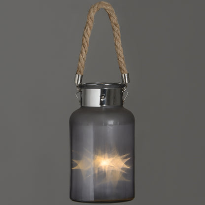 Lantern with Rope Detail and Interior LED - Frosted Glass  17200 Hill Interiors Lanterns Cote Furniture