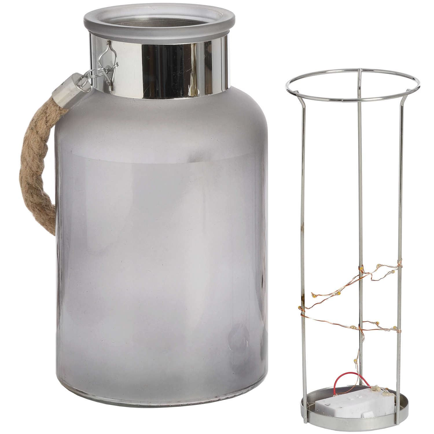 Lantern with Rope Detail and Interior LED - Frosted Glass  17200 Hill Interiors Lanterns Cote Furniture