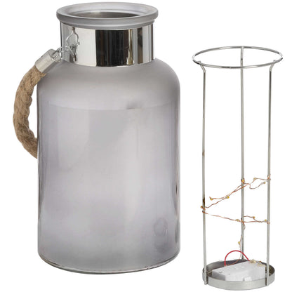 Lantern with Rope Detail and Interior LED - Frosted Glass  17200 Hill Interiors Lanterns Cote Furniture