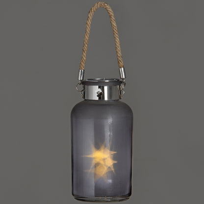 Lantern with Rope Detail and LED - Frosted Grey Glass  17201 Hill Interiors Lanterns Cote Furniture