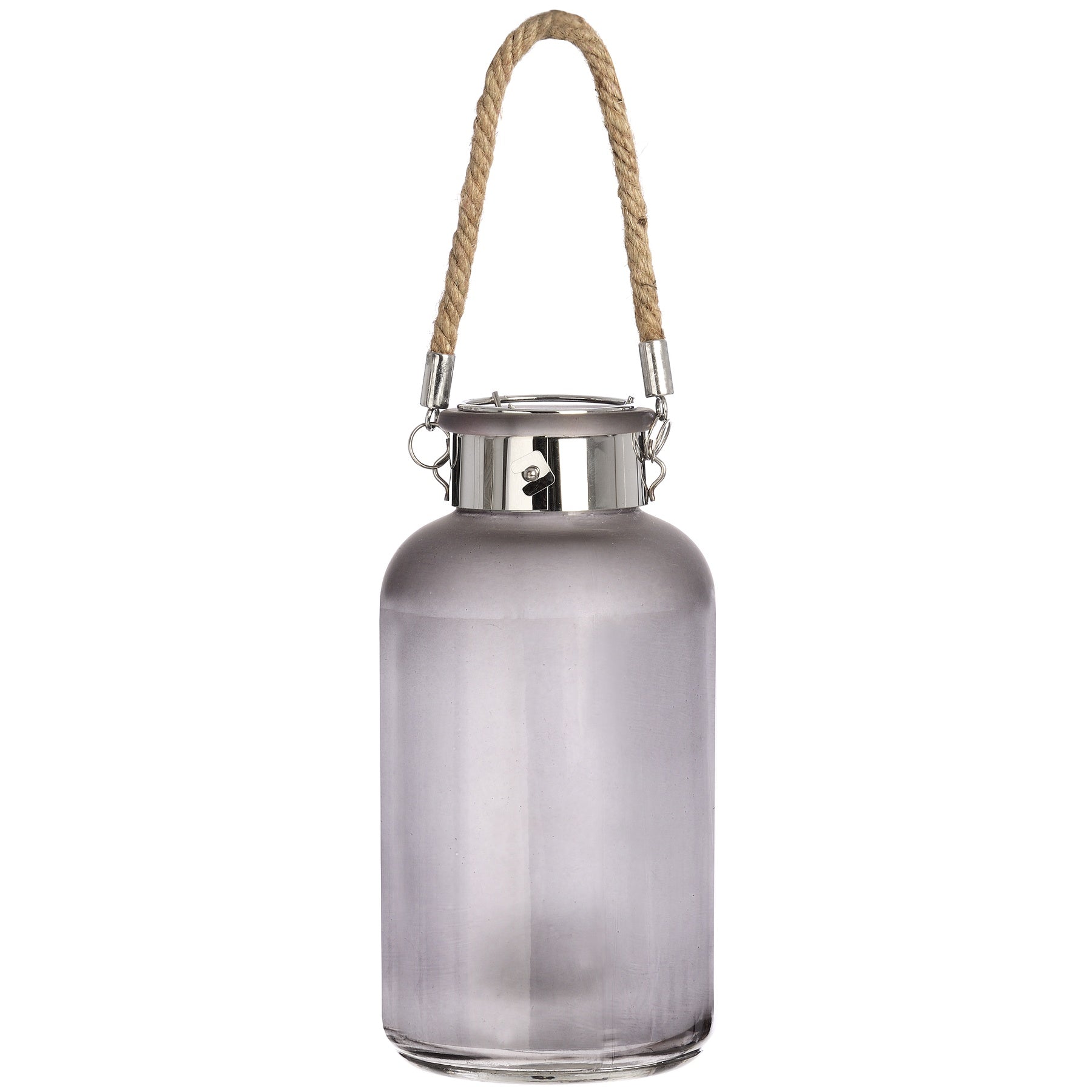 Lantern with Rope Detail and LED - Frosted Grey Glass  17201 Hill Interiors Lanterns Cote Furniture