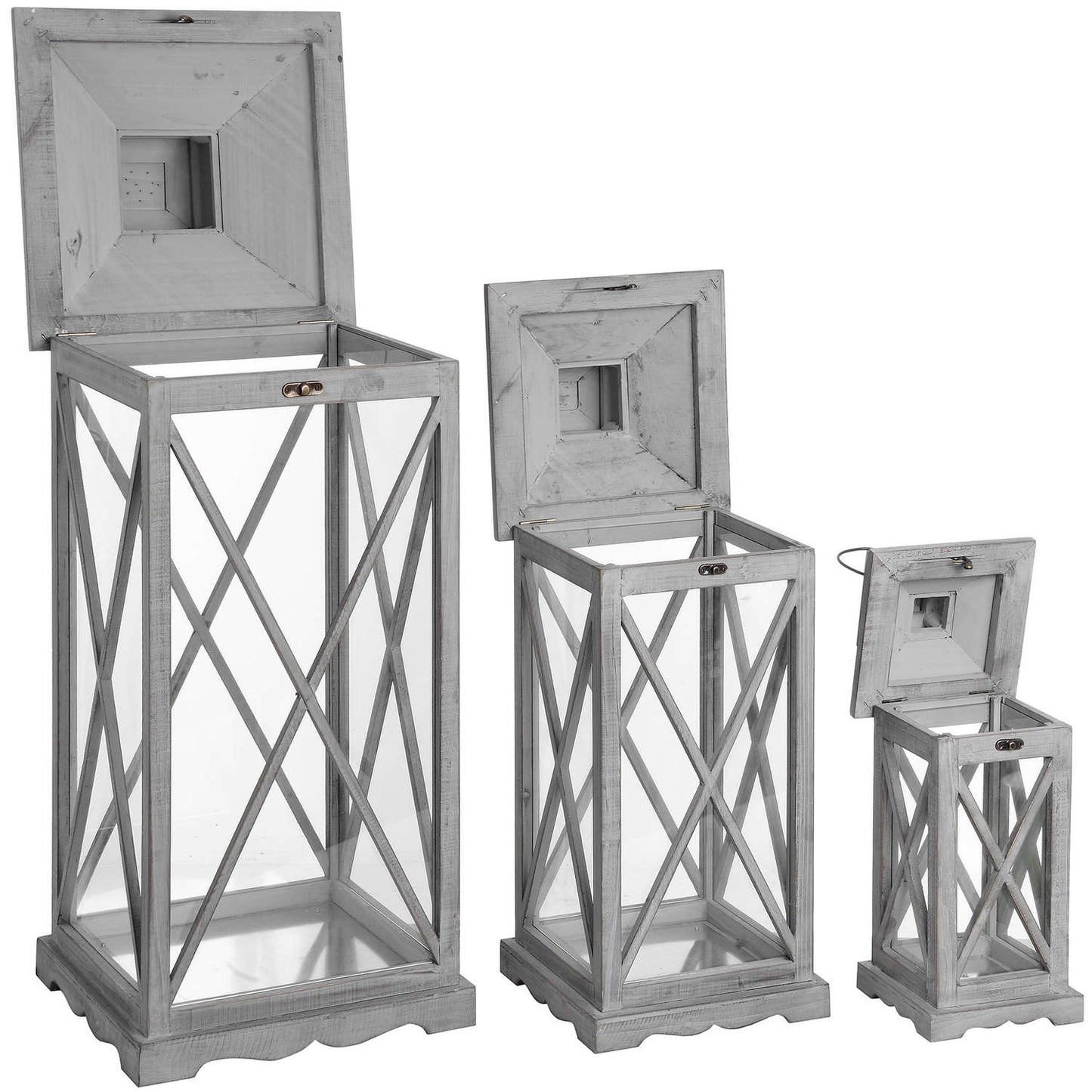 Wooden Lanterns With Traditional Cross Section - Set of 3 17459 Hill Interiors Lanterns Cote Furniture