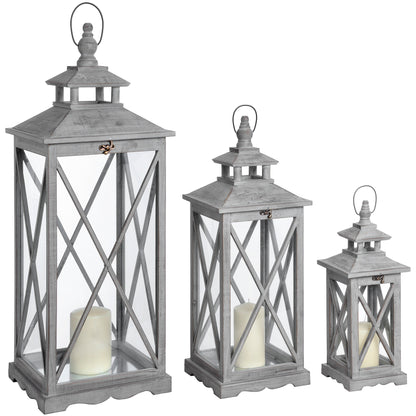 Wooden Lanterns With Traditional Cross Section - Set of 3 17459 Hill Interiors Lanterns Cote Furniture