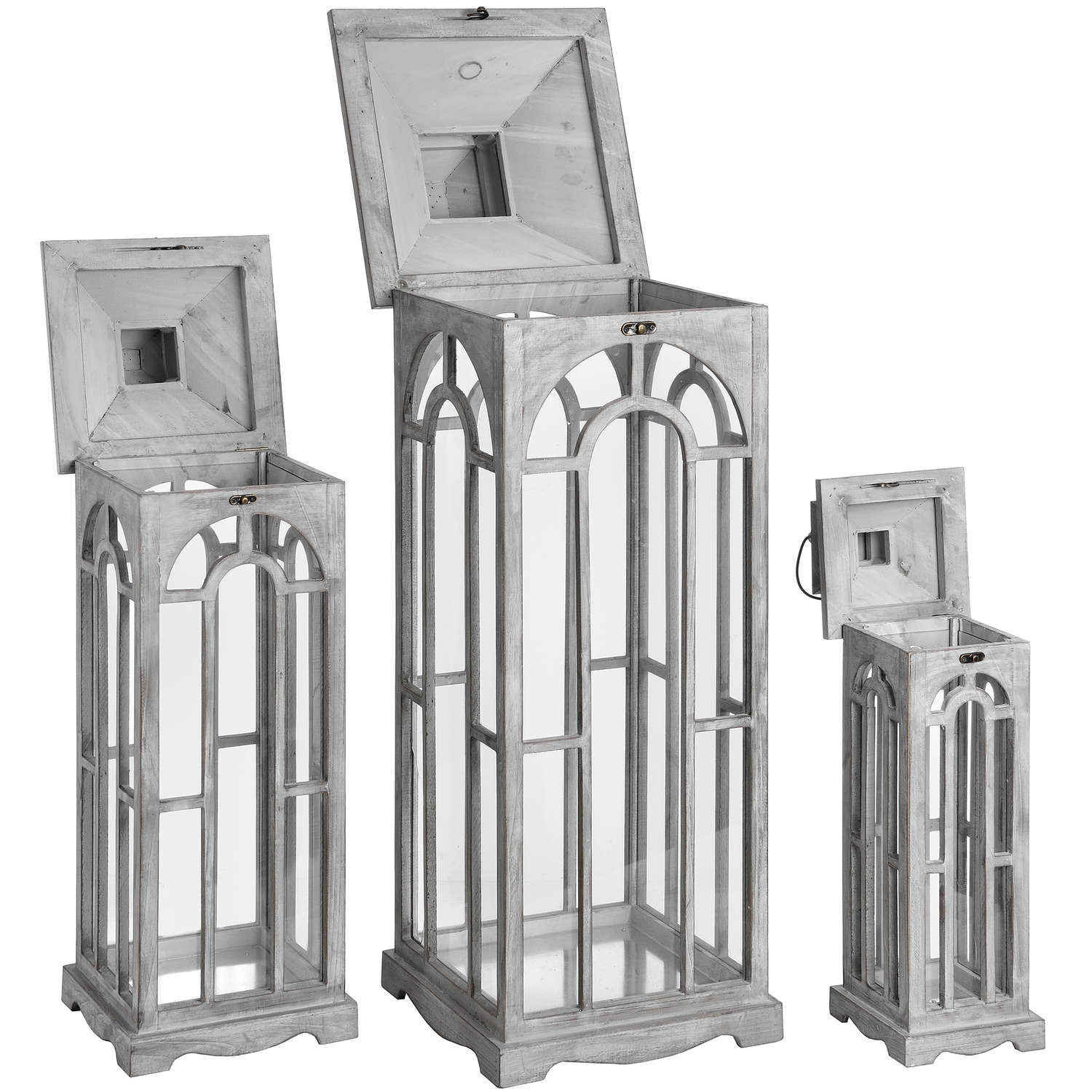 Wooden Lanterns With Archway Design - Set of 3 17461 Hill Interiors Lanterns Cote Furniture