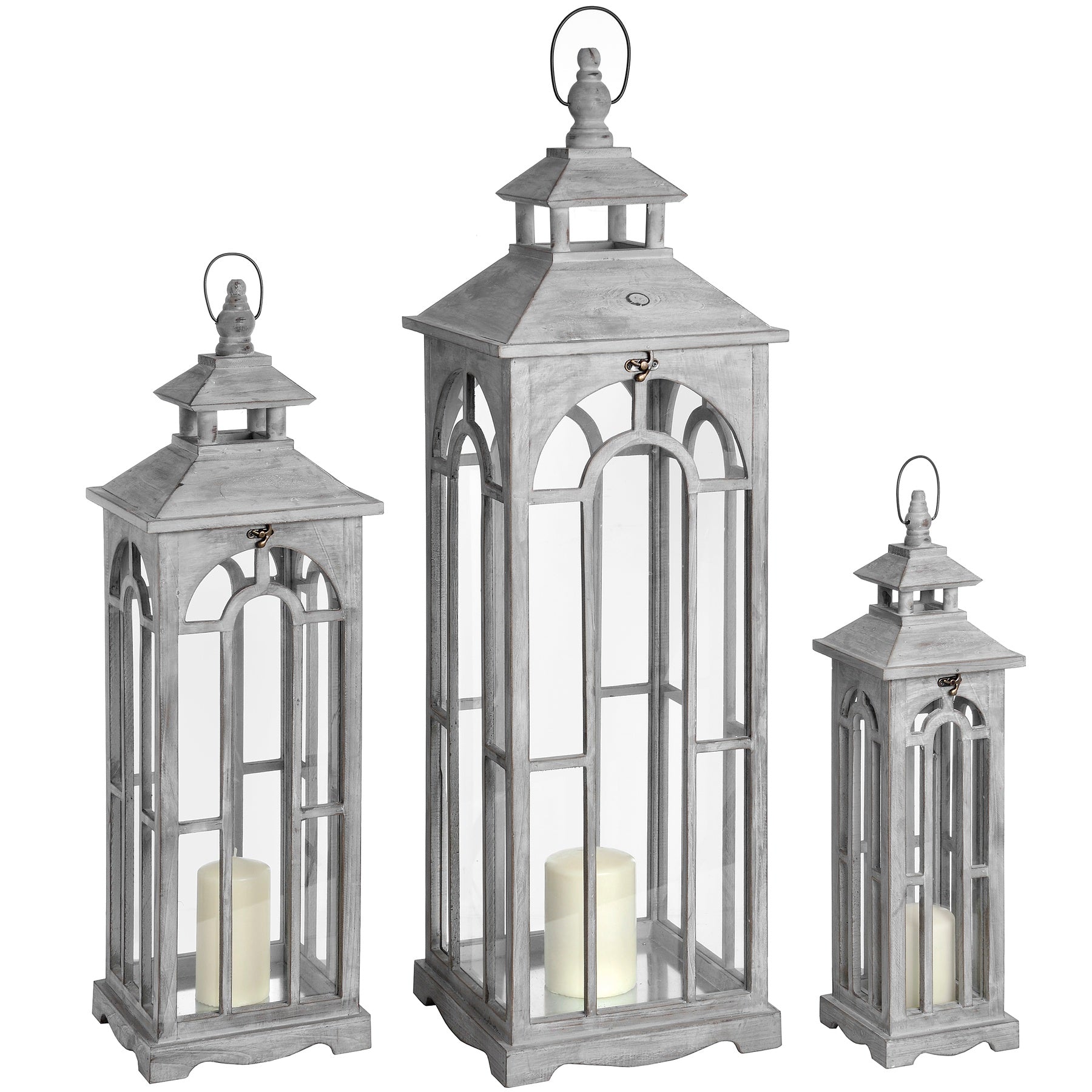 Wooden Lanterns With Archway Design - Set of 3 17461 Hill Interiors Lanterns Cote Furniture