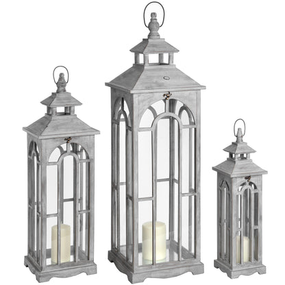 Wooden Lanterns With Archway Design - Set of 3 17461 Hill Interiors Lanterns Cote Furniture