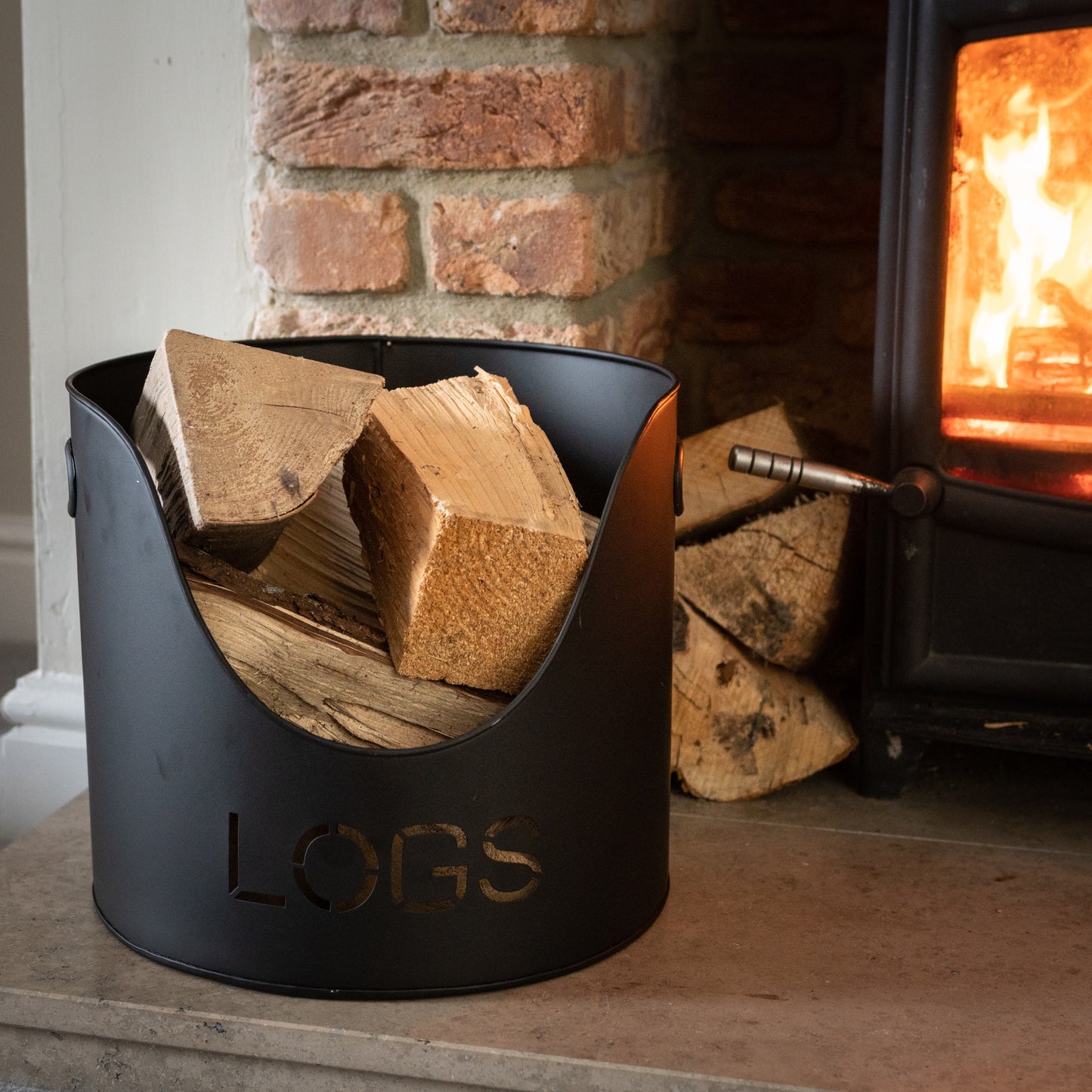 Logs And Kindling Buckets & Matchstick Holder - Black Finish  19143 Hill Interiors Fireplace Accessories Cote Furniture