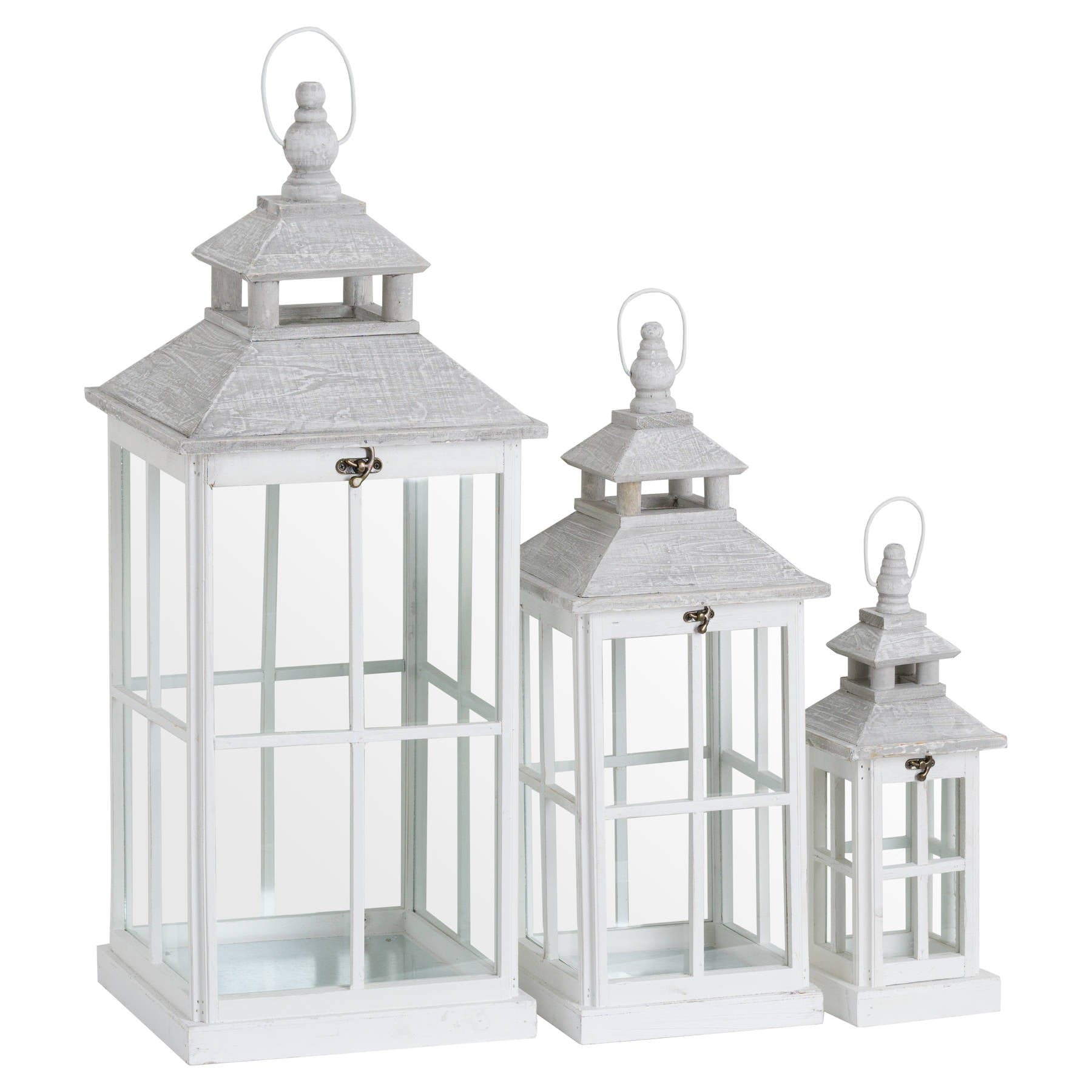 Window Style Lanterns With Open Top, White  - Set Of 3  19494 Hill Interiors Lanterns Cote Furniture