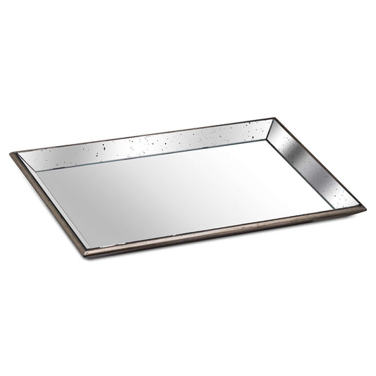 Astor Distressed Mirrored Tray (Wooden Detailing) - Large 20309 Hill Interiors Trays Cote Furniture