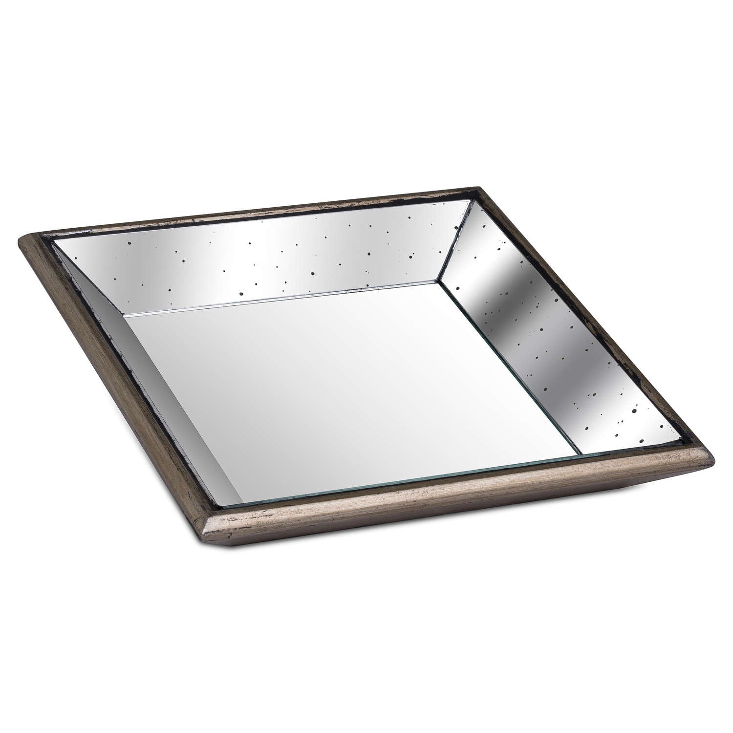 Astor Distressed Mirrored Square Tray (Wooden Detailing) - Small 20310 Hill Interiors Trays Cote Furniture