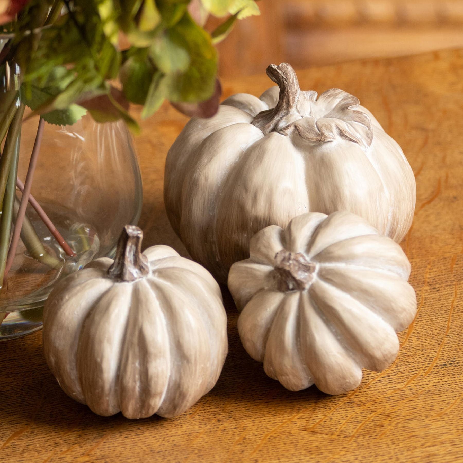 Carved Wood Effect Pumpkins - Set of 3 21807 Hill Interiors Ornaments Cote Furniture