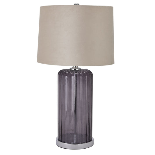 Alberta Metallic Glass Lamp With Velvet Shade - Grey 22071 Hill Interiors Table Lamps Cote Furniture