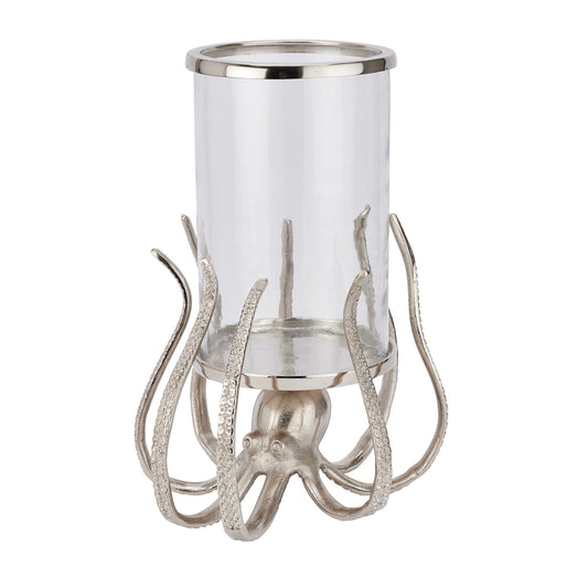 Octopus Candle Hurricane Lantern (Large) - Silver 22224 Hill Interiors Candle Holders Cote Furniture