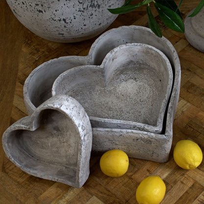 Ceramic Heart Dishes, Large (Set of 3) - Stone 22252 Hill Interiors Ornaments Cote Furniture