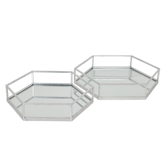 Silver Hexagon Trays - Set of 2 22488 Hill Interiors Trays Cote Furniture