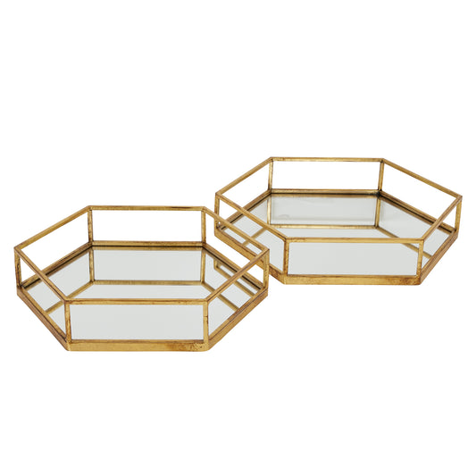 Gold Hexagon Trays - Set of 2 22489 Hill Interiors Trays Cote Furniture