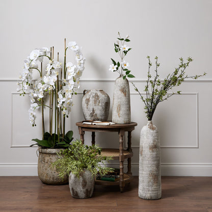 Orchid In Antique Stone Pot (Large) - White 22641 Hill Interiors Faux Flowers Cote Furniture