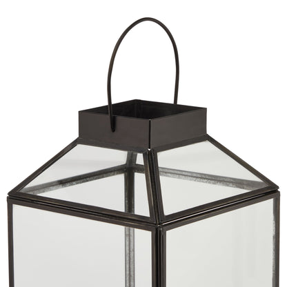 Glass Top Lantern (Large) - Black 23002 Hill Interiors Lanterns Cote Furniture