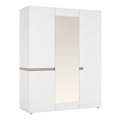 Cote | Furniture Chelsea Wardrobe 3 Door with Mirror & Internal Shelving - White & Oak Trim Chelsea, Wardrobes 4022244