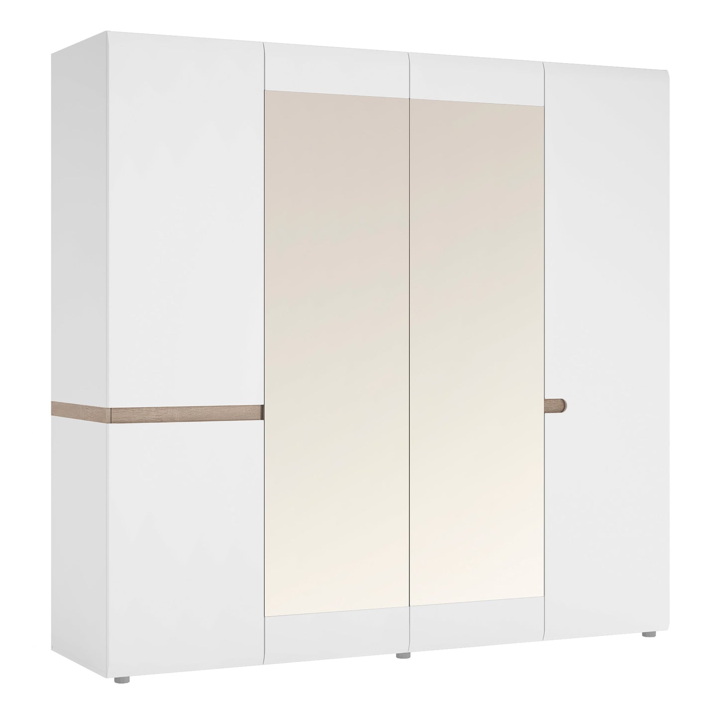 Cote | Furniture Chelsea Wardrobe 4 Door with Mirrors & Internal Shelving - White & Oak Trim Chelsea, Wardrobes 4022344P