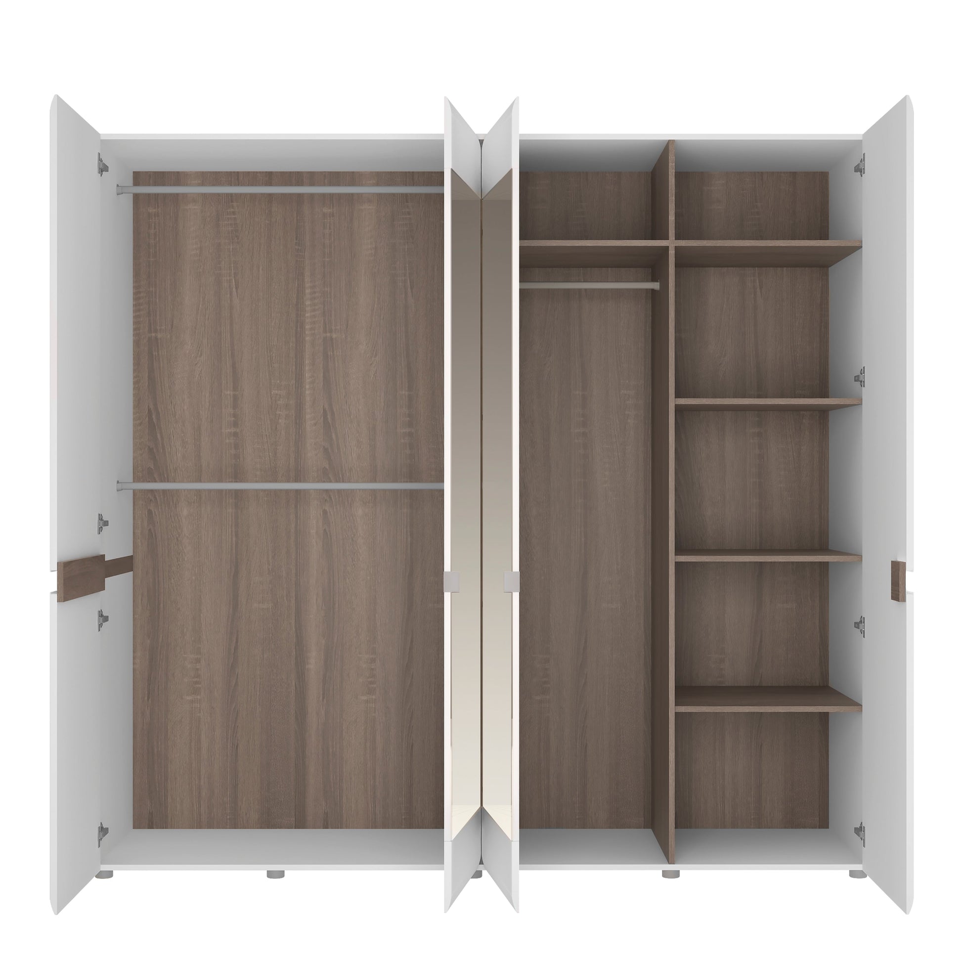 Cote | Furniture Chelsea Wardrobe 4 Door with Mirrors & Internal Shelving - White & Oak Trim Chelsea, Wardrobes 4022344P