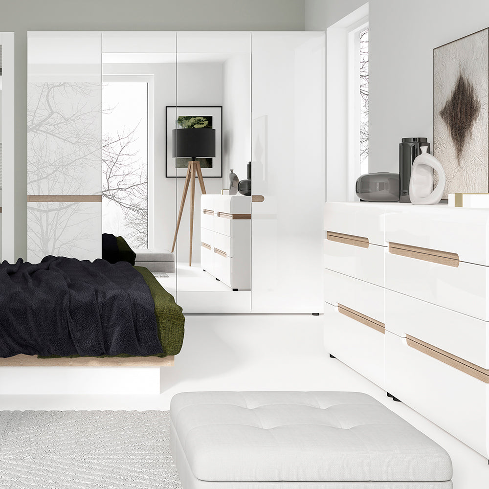 Cote | Furniture Chelsea Wardrobe 4 Door with Mirrors & Internal Shelving - White & Oak Trim Chelsea, Wardrobes 4022344P