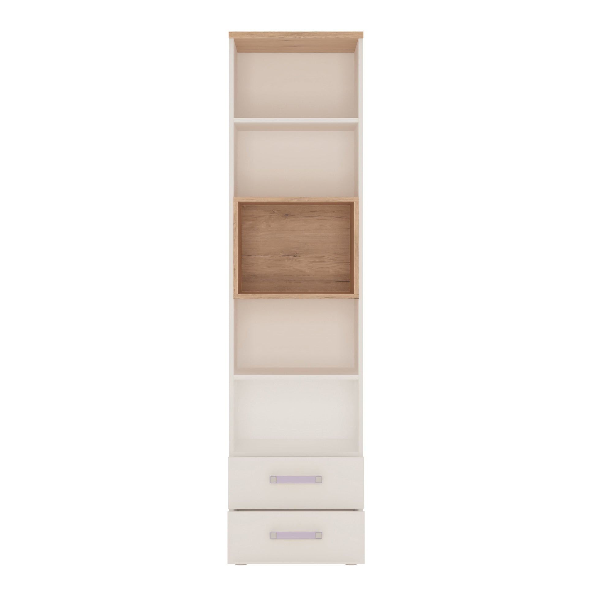 Cote | Furniture 4Kids Bookcase Tall, 2 Drawer - White (Lilac Handles) 4Kids, Children's Furniture 4051140