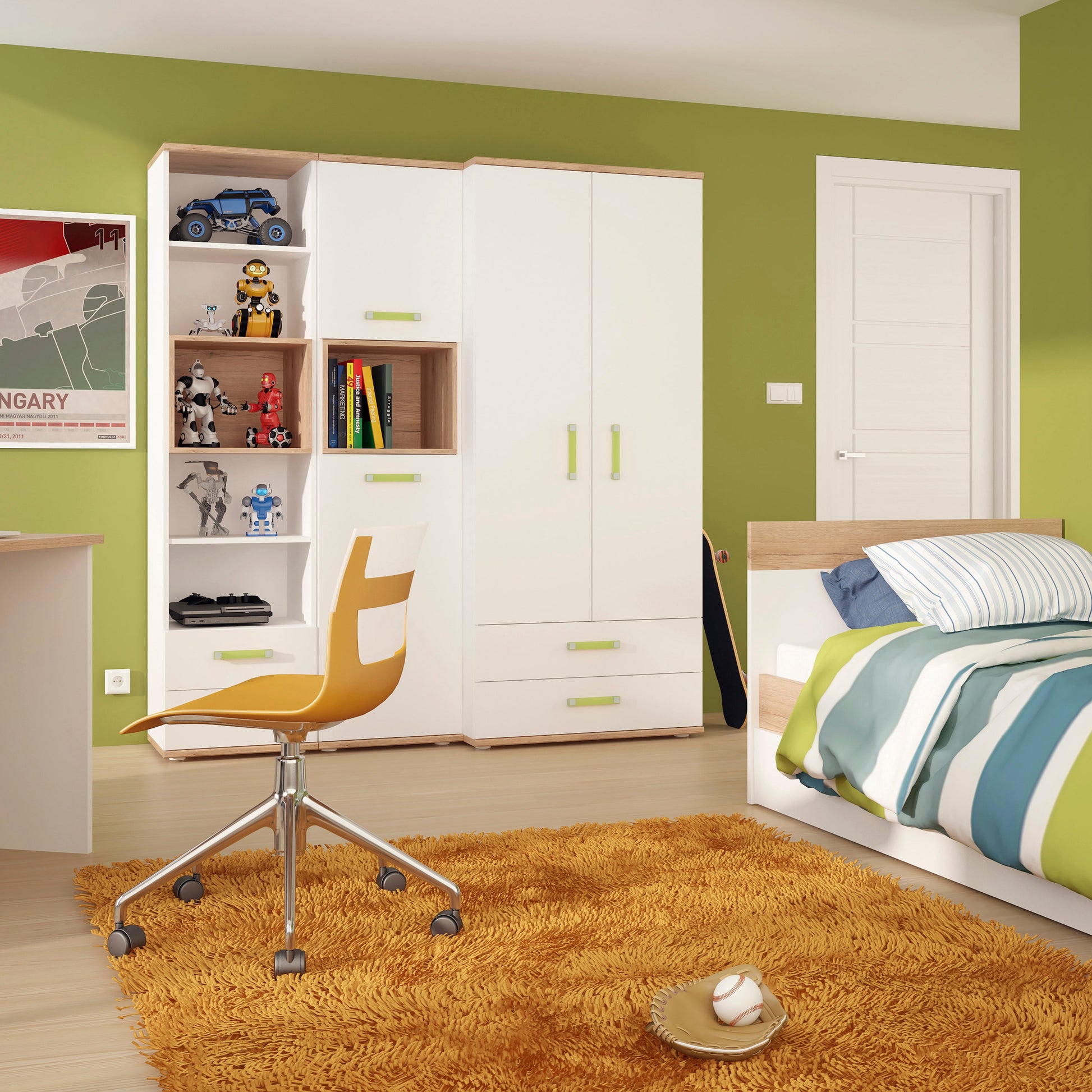 Cote | Furniture 4Kids Bookcase Tall, 2 Drawer - White (Lemon Handles) 4Kids, Children's Furniture 4051141