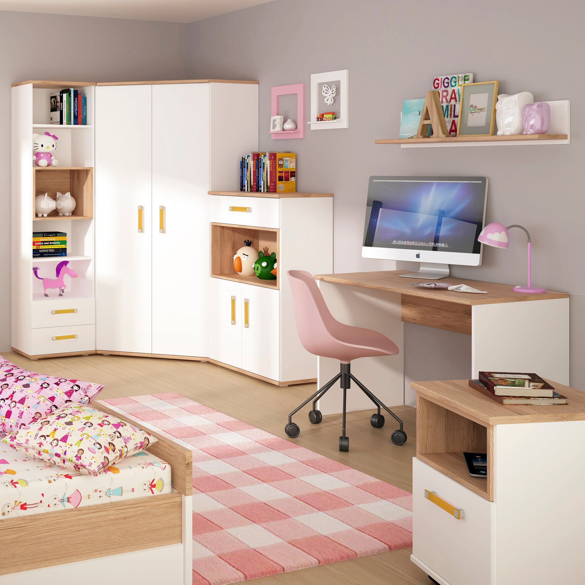 Cote | Furniture 4Kids Sideboard 2 Door 4 Drawers - White (Orange Handles) 4Kids, Children's Furniture 4054144P