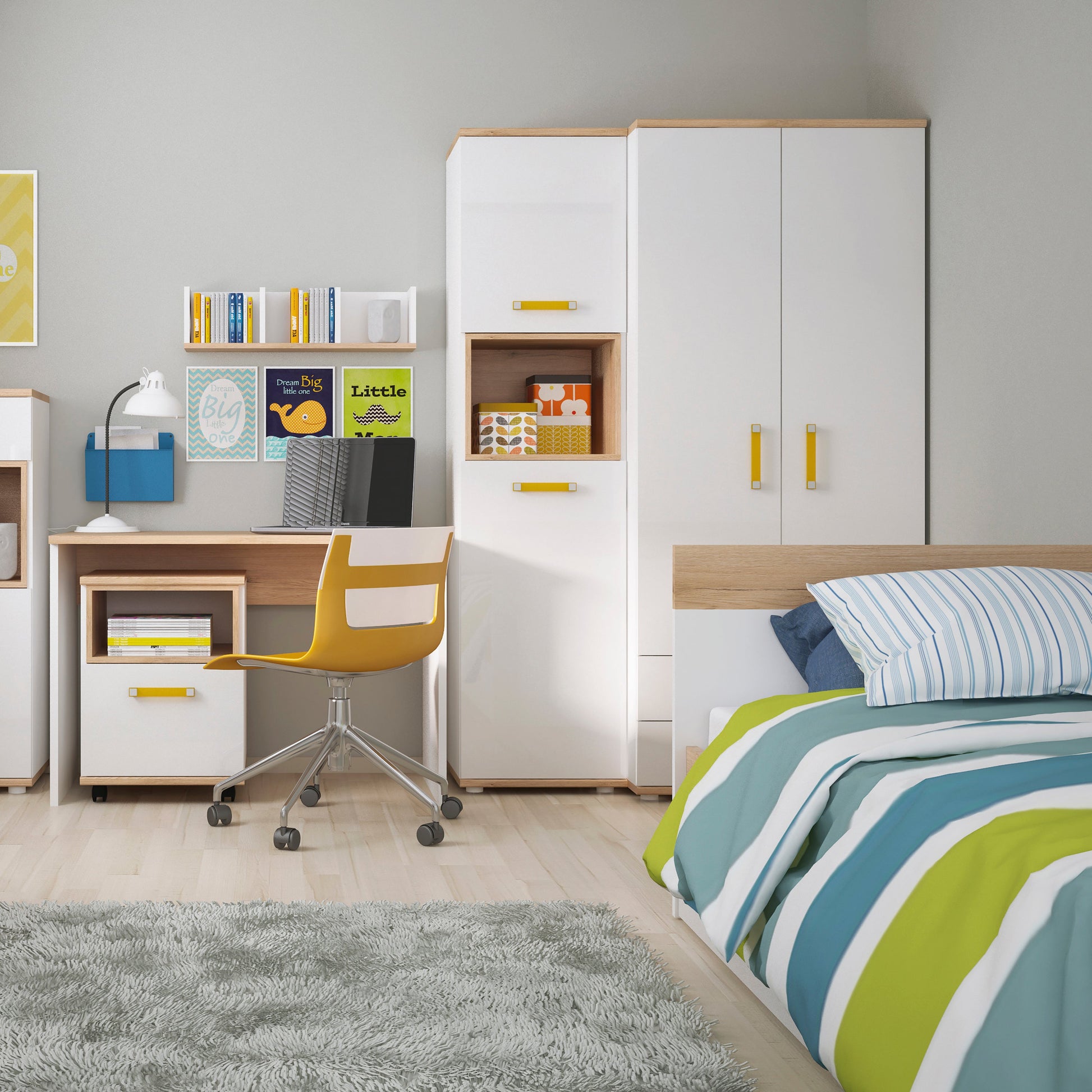 Cote | Furniture 4Kids Bedside Table - White (Orange Handles) 4Kids, Children's Furniture 4058544P