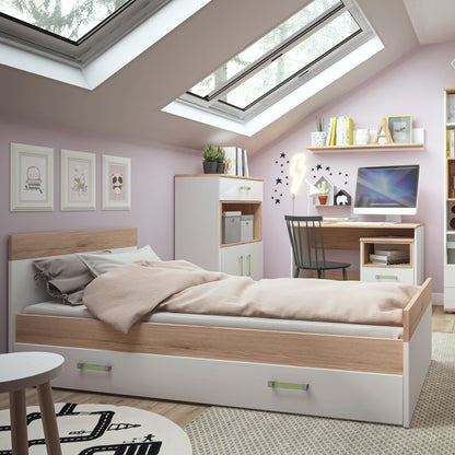 Cote | Furniture 4Kids Single Bed with Under Drawer - White  (Lemon Handles) 4Kids, Children's Furniture 4059041