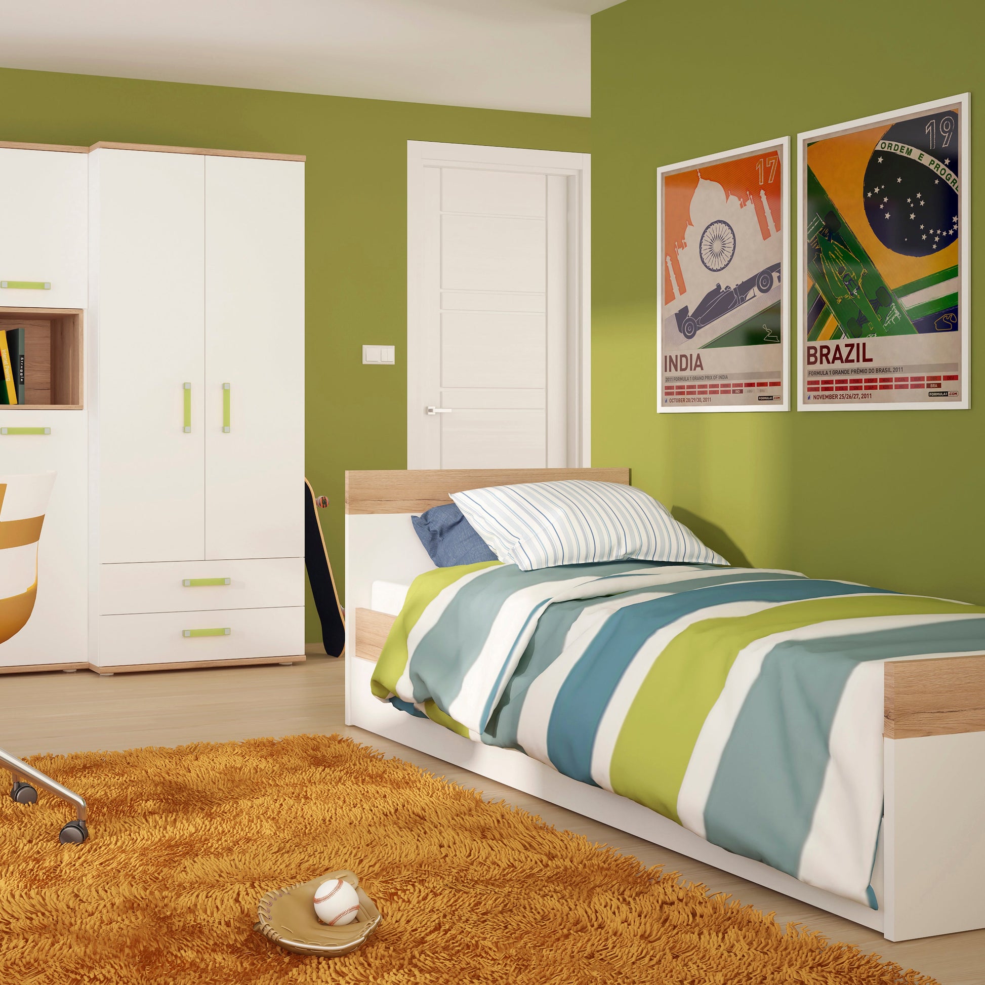 Cote | Furniture 4Kids Single Bed with Under Drawer - White  (Lemon Handles) 4Kids, Children's Furniture 4059041