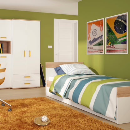 Cote | Furniture 4KIDS Single Bed with Under Drawer with Orange Handles 4Kids, Children's Furniture 4059044P