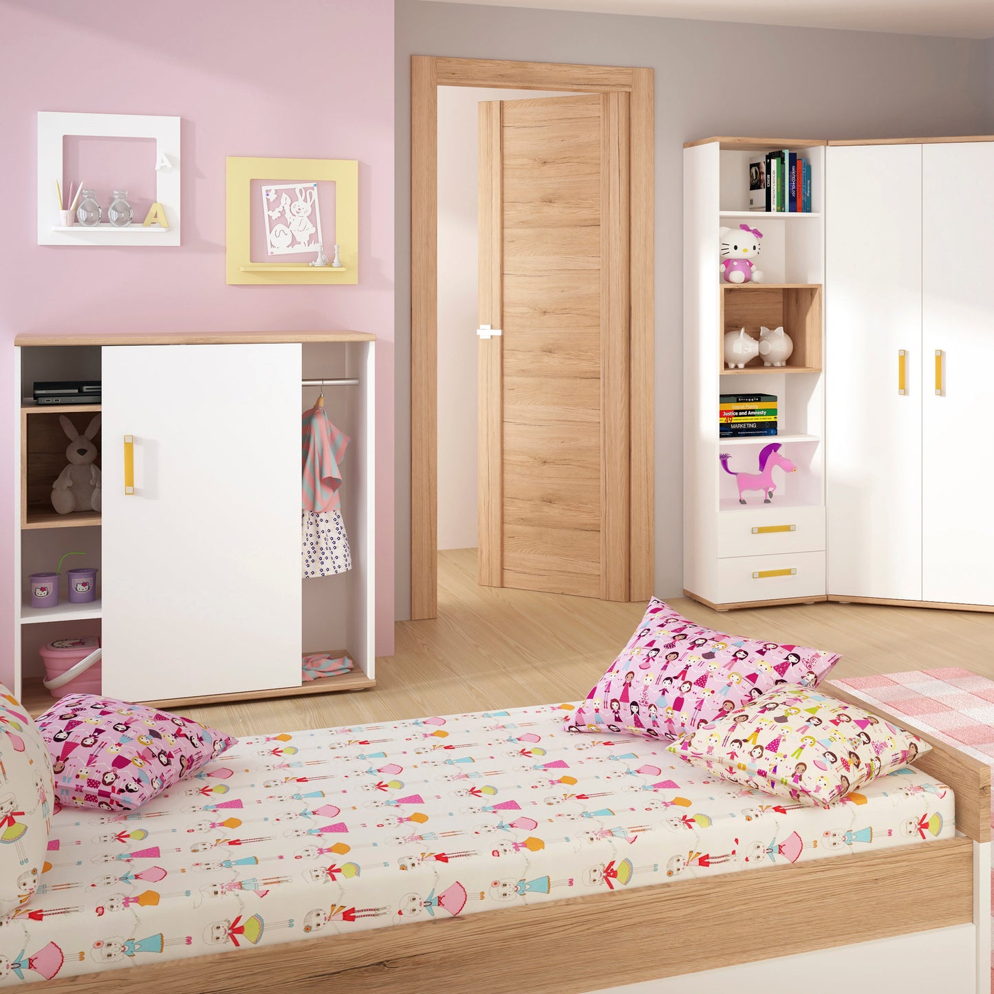 Cote | Furniture 4KIDS Single Bed with Under Drawer with Orange Handles 4Kids, Children's Furniture 4059044P