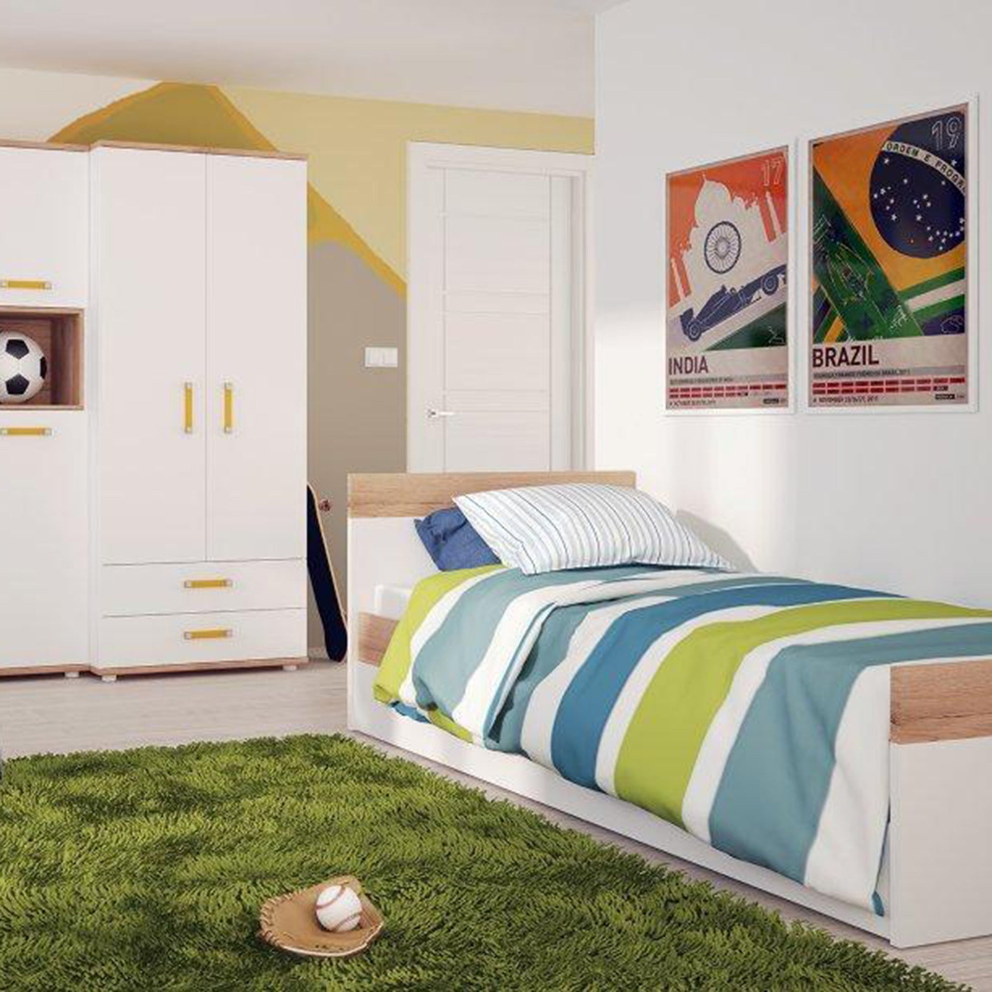 Cote | Furniture 4KIDS Single Bed with Under Drawer with Orange Handles 4Kids, Children's Furniture 4059044P