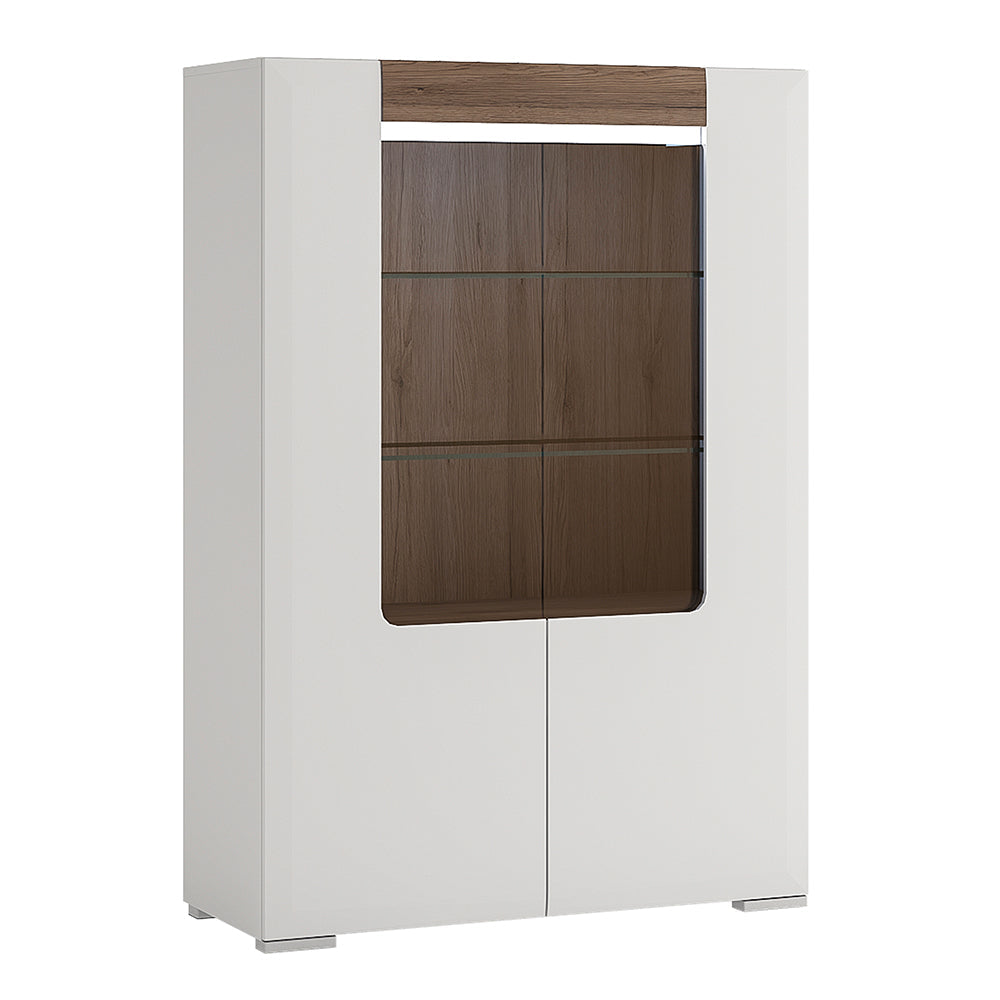 Cote | Furniture Toronto Display Cabinet, Low Glazed 2 Door with Internal Shelves (inc. Plexi Lighting) - White & Oak Toronto, Display Cabinets 4200144