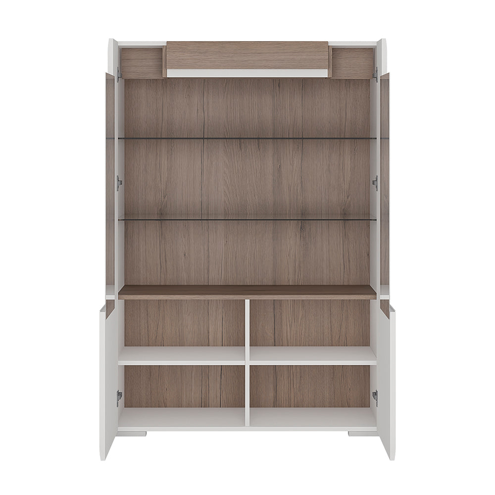 Cote | Furniture Toronto Display Cabinet, Low Glazed 2 Door with Internal Shelves (inc. Plexi Lighting) - White & Oak Toronto, Display Cabinets 4200144