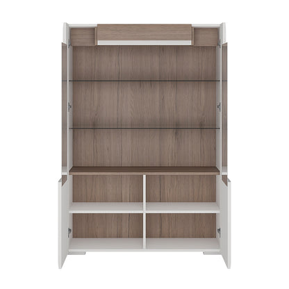 Cote | Furniture Toronto Display Cabinet, Low Glazed 2 Door with Internal Shelves (inc. Plexi Lighting) - White & Oak Toronto, Display Cabinets 4200144