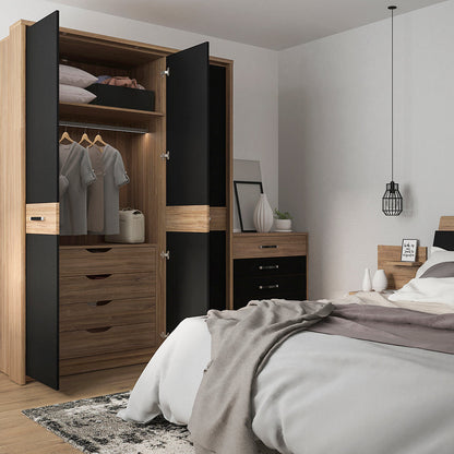 Cote | Furniture Monaco King Size Bed - Oak & Black Monaco, Beds 4309267