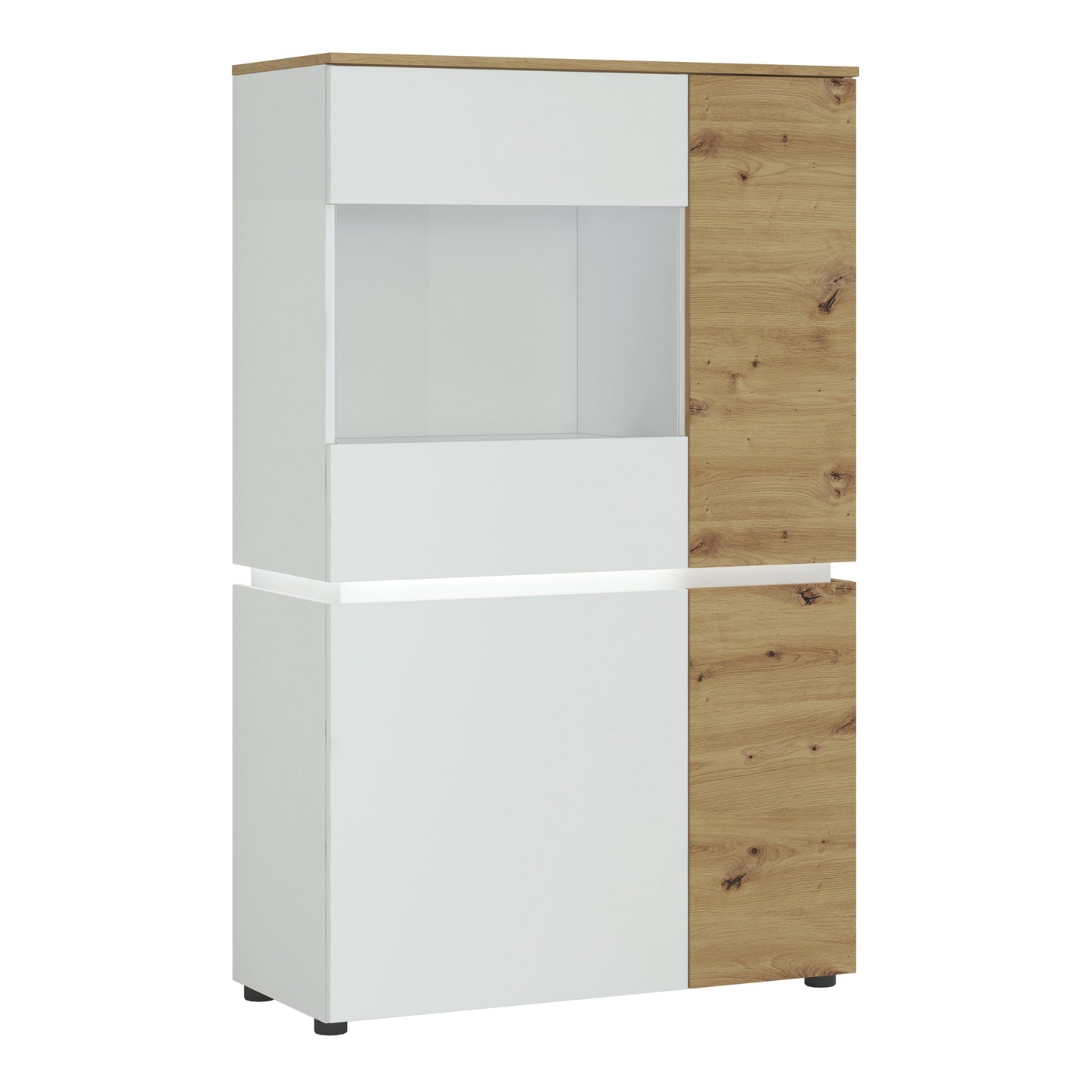 Cote | Furniture Luci Display Cabinet, Low, 4 Door (Inc LED Lighting) - White & Oak Luci Bright, Display Cabinets 4380470