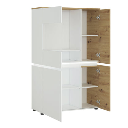 Cote | Furniture Luci Display Cabinet, Low, 4 Door (Inc LED Lighting) - White & Oak Luci Bright, Display Cabinets 4380470